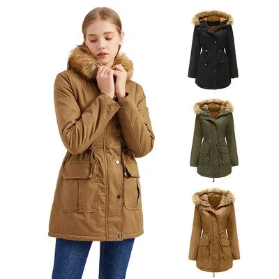 Ladies Velvet Cotton Padded Parka Jacket (3 colors)