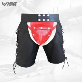 Leather Men's Chaps Shorts with Lace-Up Sides