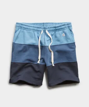 Lightweight Pieced Stripe Warm Up Short in Lakeside Blue