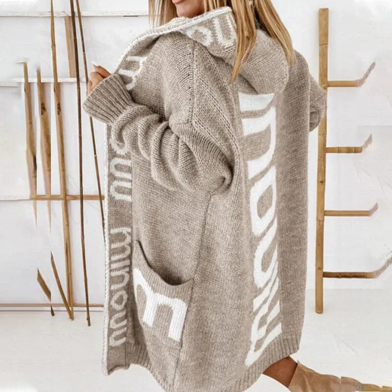 Loose Long Cardigan With Letter Print