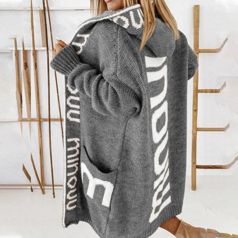 Loose Long Cardigan With Letter Print