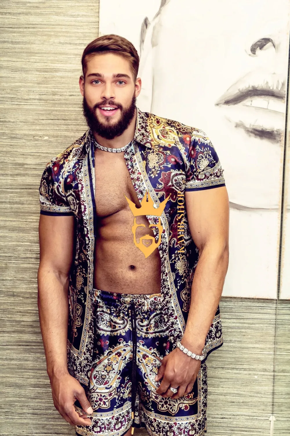 Luxury Boho Silk Shirt Set - Festival Outfit, Handmade Men's Fashion