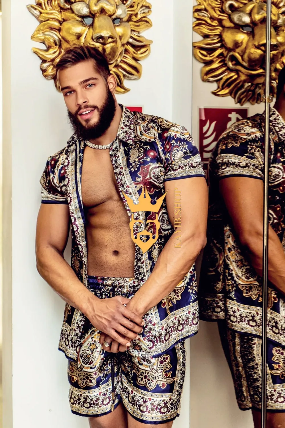 Luxury Boho Silk Shirt Set - Festival Outfit, Handmade Men's Fashion