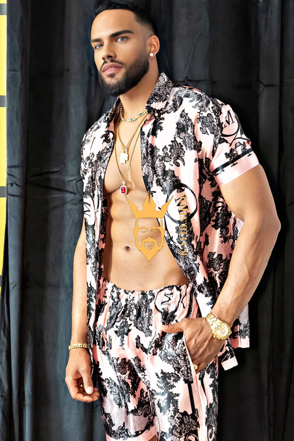 Luxury Boho Silk Shirt Set - Festival Outfit, Handmade Men's Rave wear