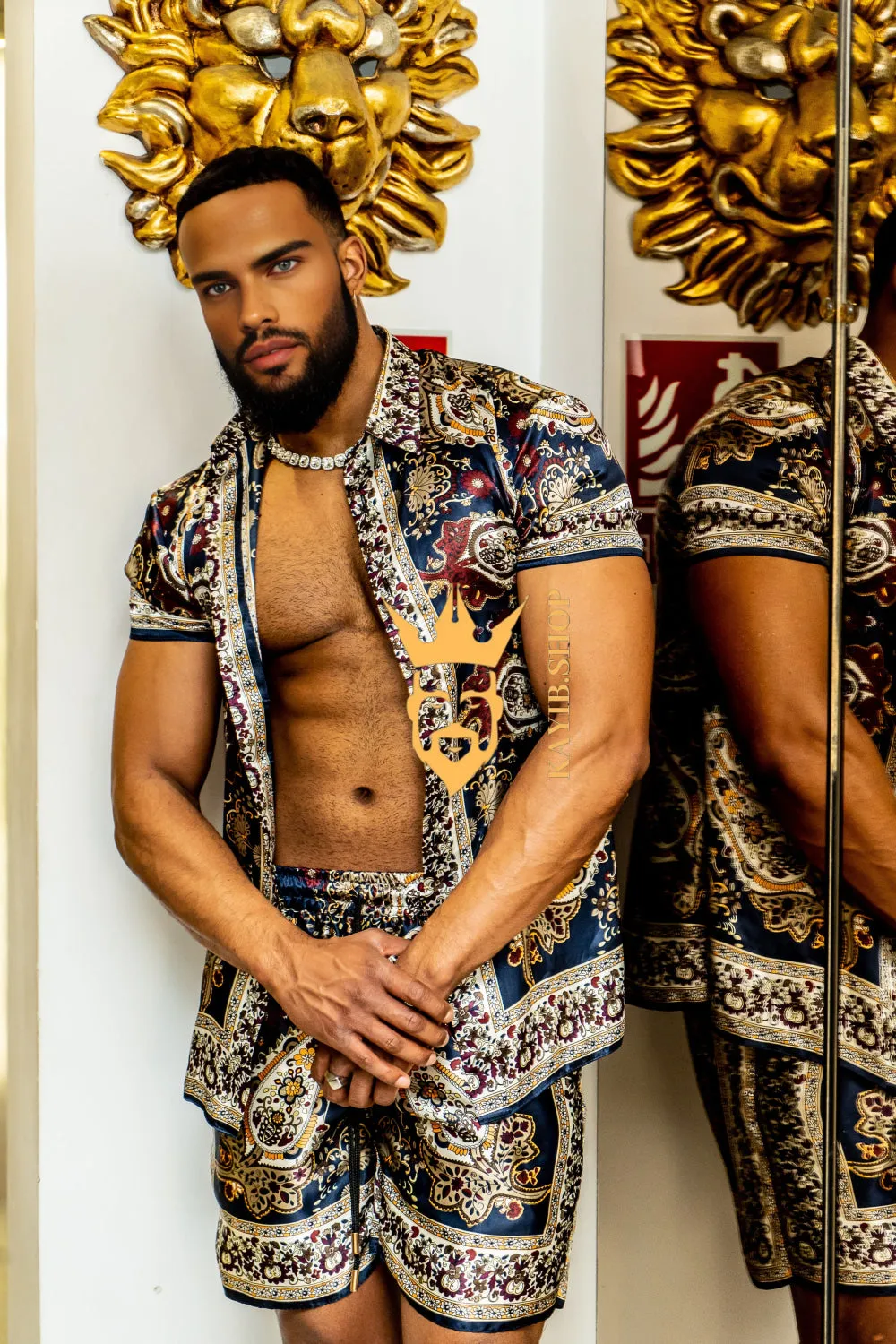 Luxury Boho Silk Shirt Set - Rave Outfit, Handmade Men's Fashion