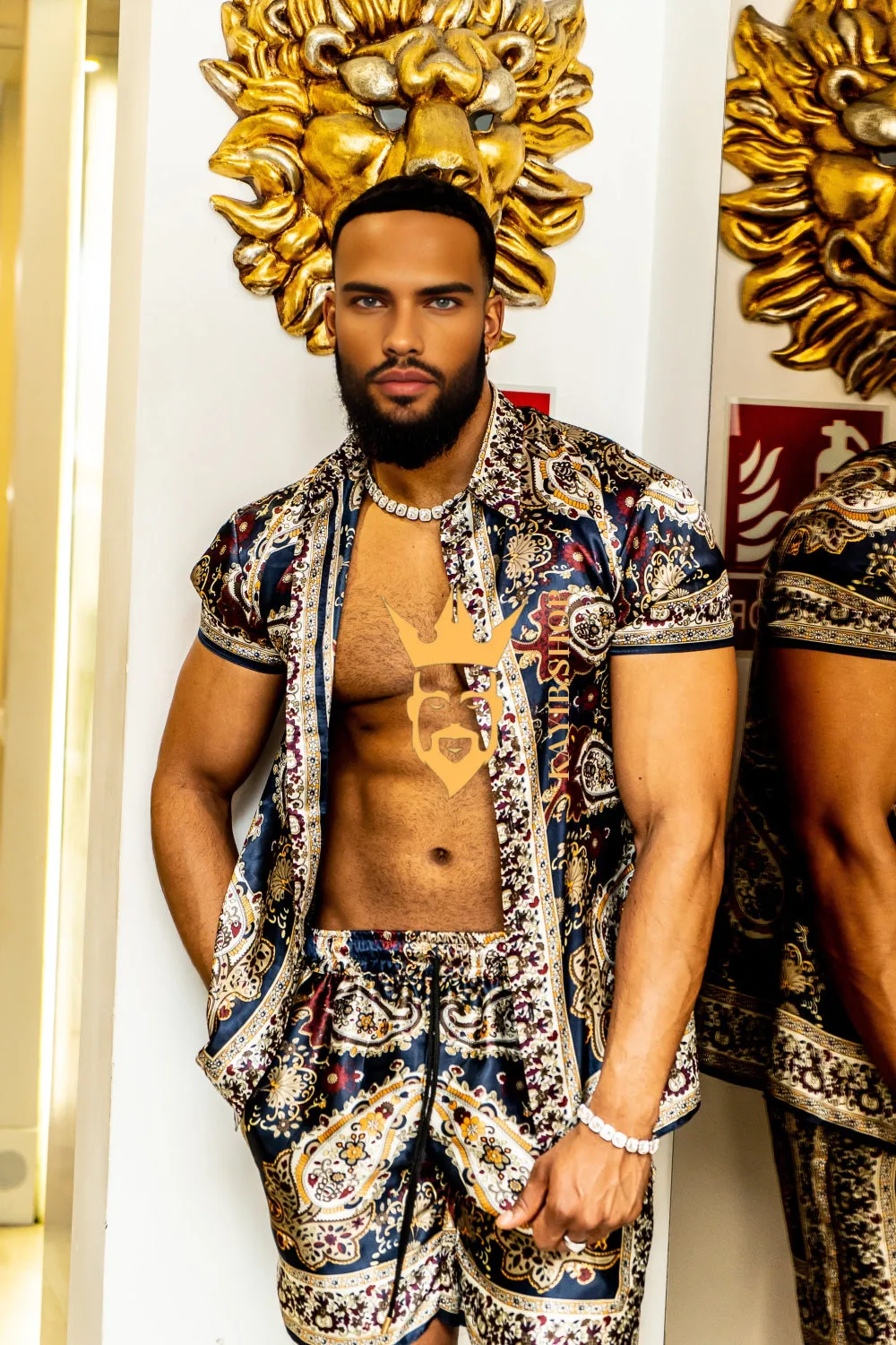 Luxury Boho Silk Shirt Set - Rave Outfit, Handmade Men's Fashion