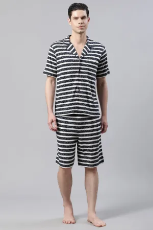 Men Black And White Striped Loungewear