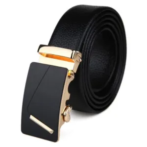 Men’s Automatic Ratchet Belt - Smooth Matte Black with Rose Gold Inlay and Border