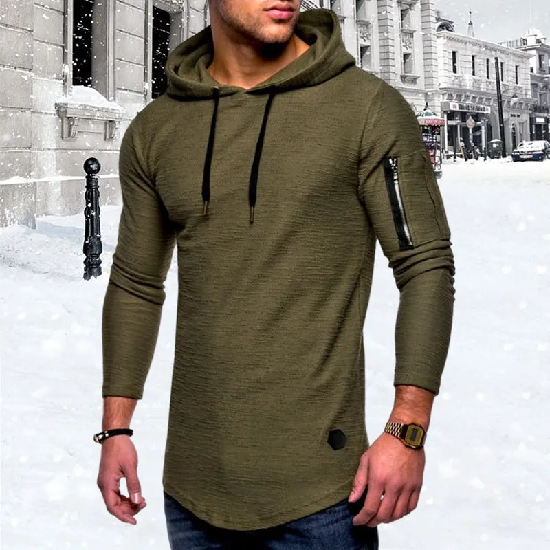 Men'S Casual Hooded Solid Color Zipper Sweatshirts