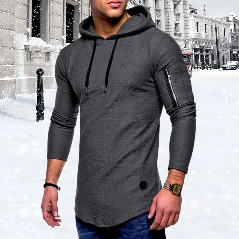 Men'S Casual Hooded Solid Color Zipper Sweatshirts