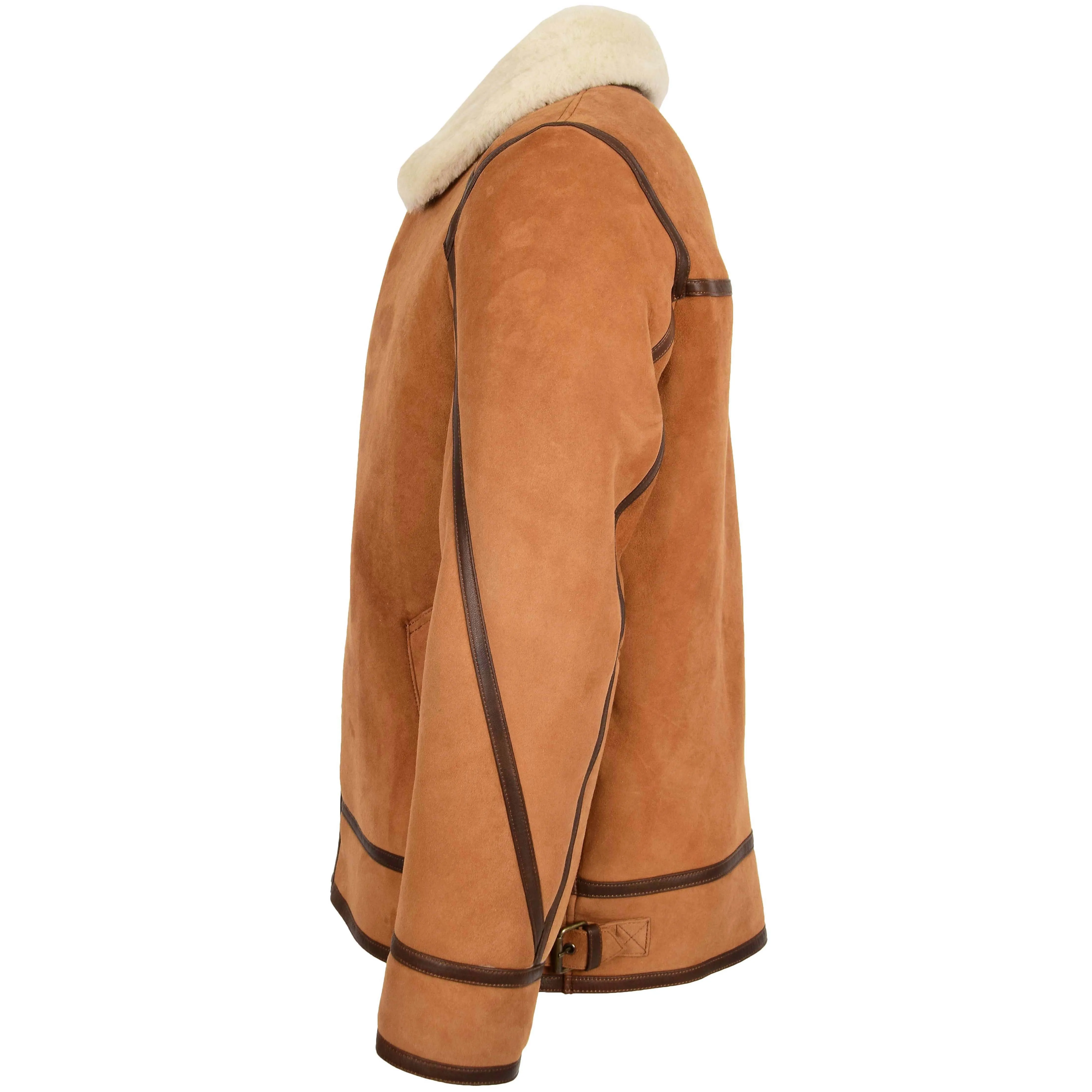 Mens Classic Top Gun Sheepskin B3 Jacket Dean Tan White