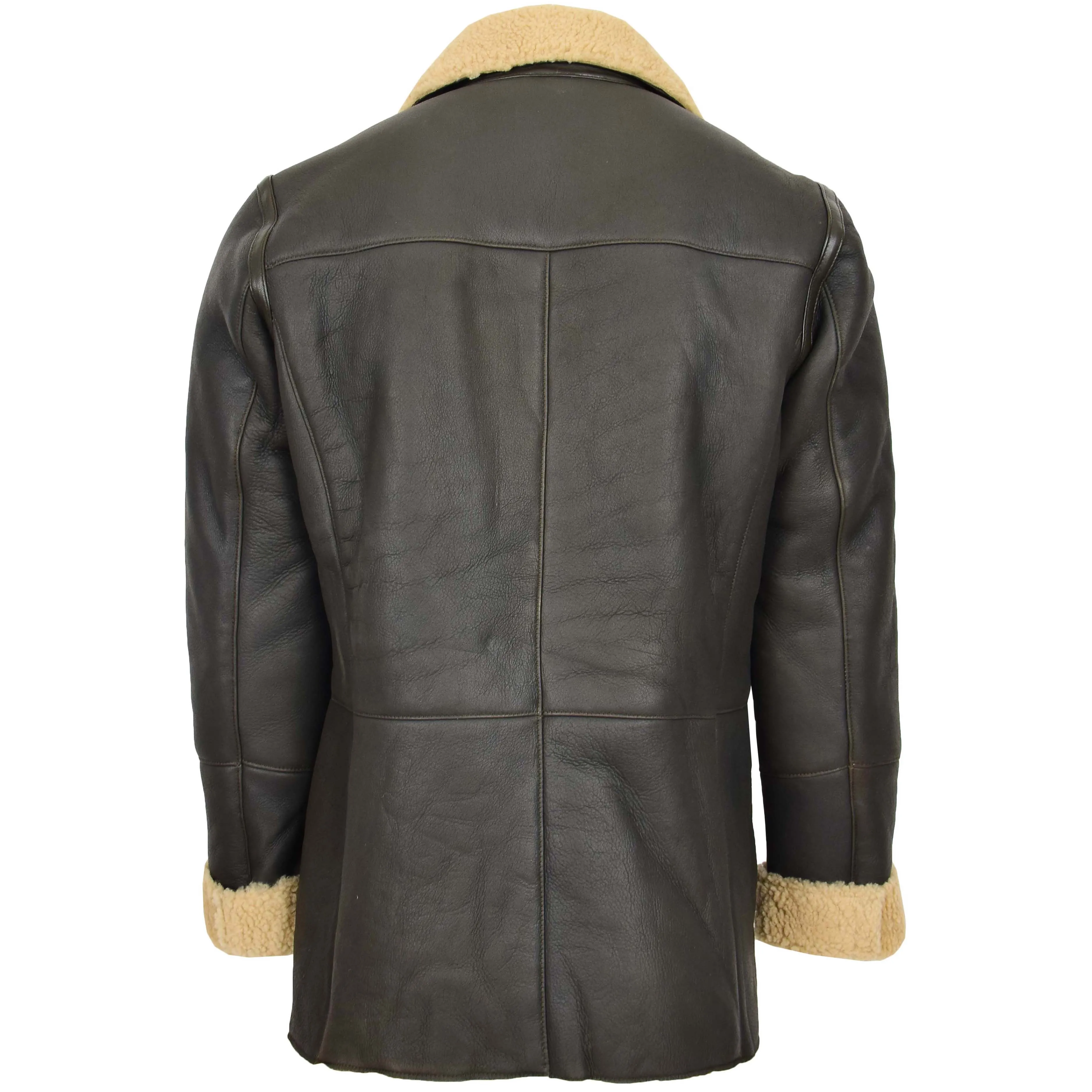 Mens Double Breasted Sheepskin Jacket Theo Brown