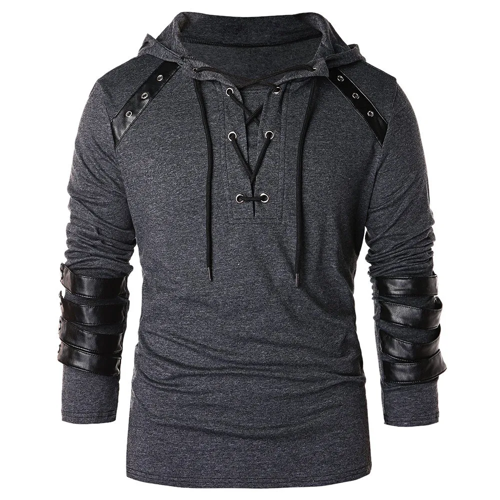 Men's Faux Leather Drawstring Hoodies