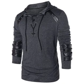 Men's Faux Leather Drawstring Hoodies