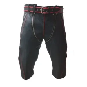 Mens Leather Bondage Shorts with Red Piping