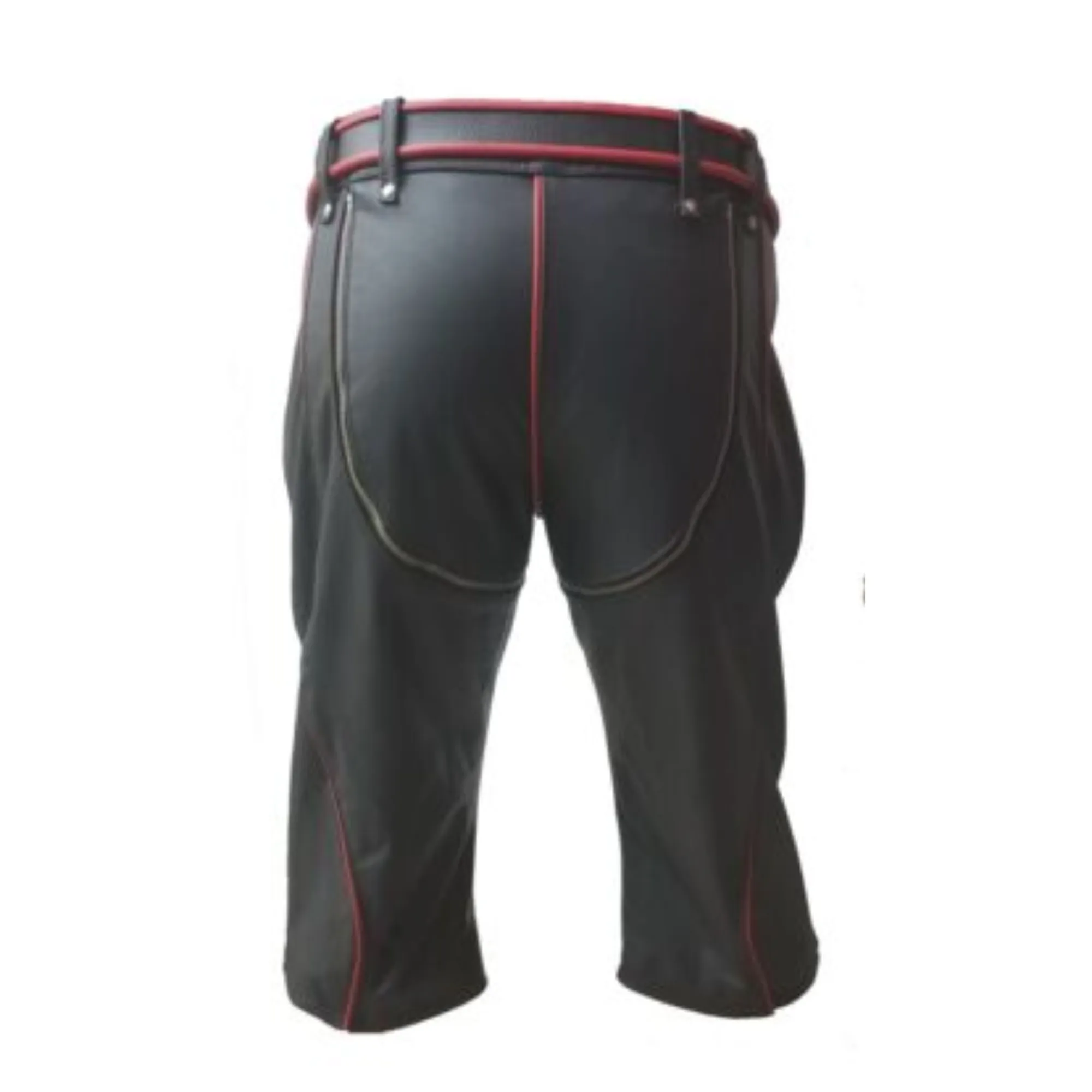 Mens Leather Bondage Shorts with Red Piping