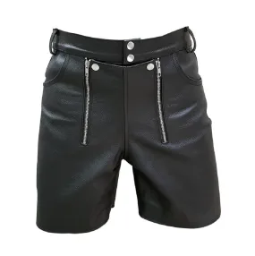 Mens Locking Chastity Shorts Genuine Black Leather Bondage Shorts With Rear Zip - Shorts2