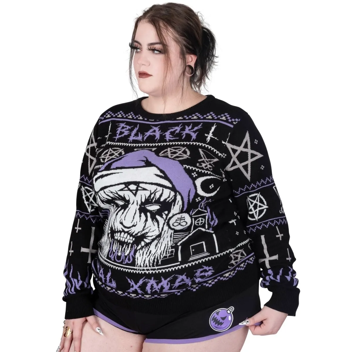 Merry Creepmas Purple Trim Hot Shorts