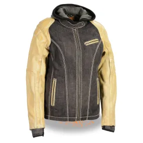 Milwaukee Leather MDL2005 Ladies Hooded Two Tone Black and Beige Denim