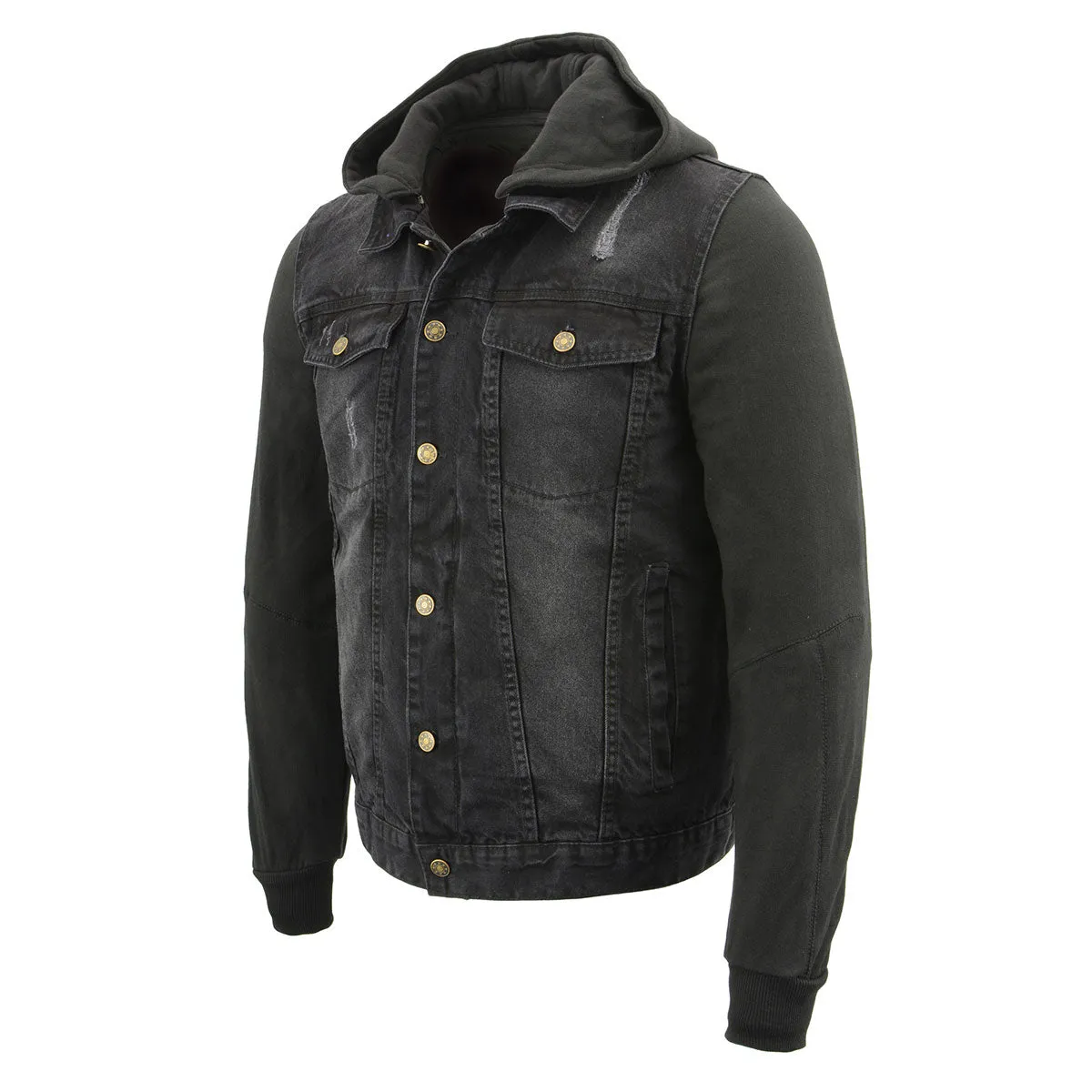 Milwaukee Leather MDM1000 Men's Black Denim Jacket with Removable Hoodie