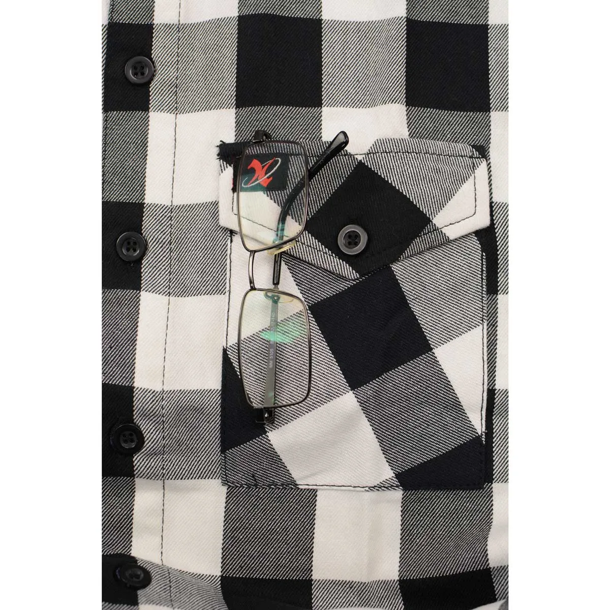 Milwaukee Leather Men's Flannel Plaid Shirt Black and White Long Sleeve Cotton Button Down Shirt MNG11633