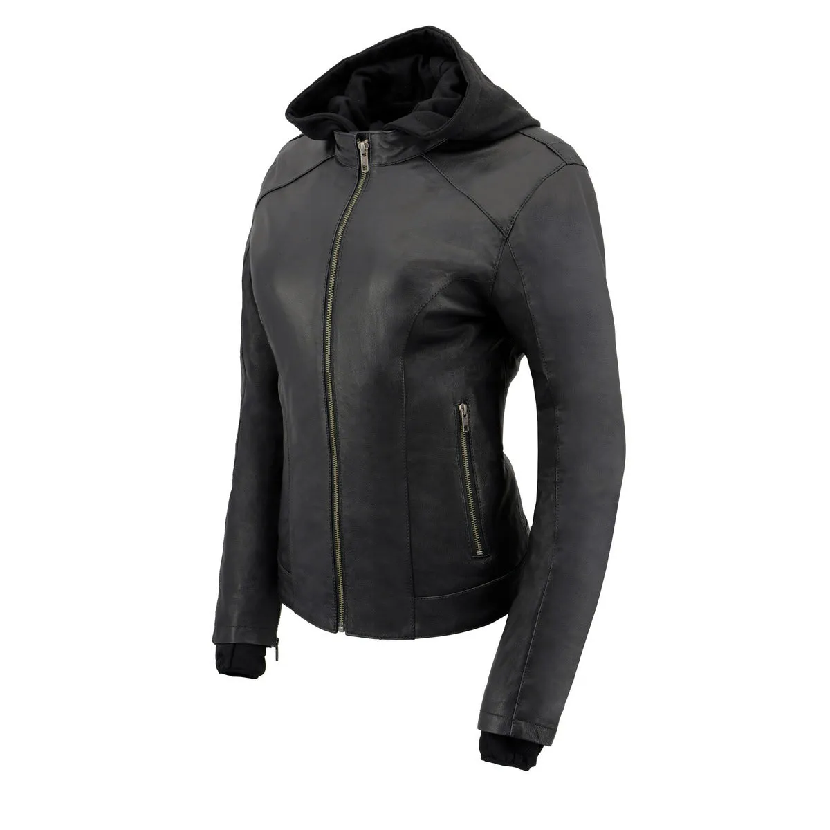 Milwaukee Leather MLL2545 Women's Lightweight Black Leather Jacket with Removable Hoodie