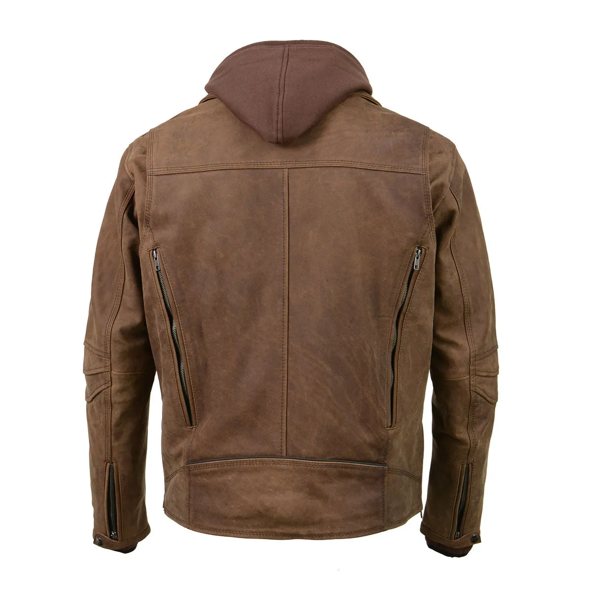 Milwaukee Leather MLM1511 Men's 'Vagabond' Vintage Crazy Horse' Brown Leather Jacket w/ Removable Hoodie