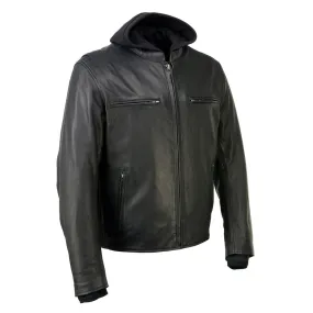 Milwaukee Leather MLM1523 Men's 'Scoundrel' Black Leather Fashion Motorcycle Riding Jacket w/ Removable Hoodie