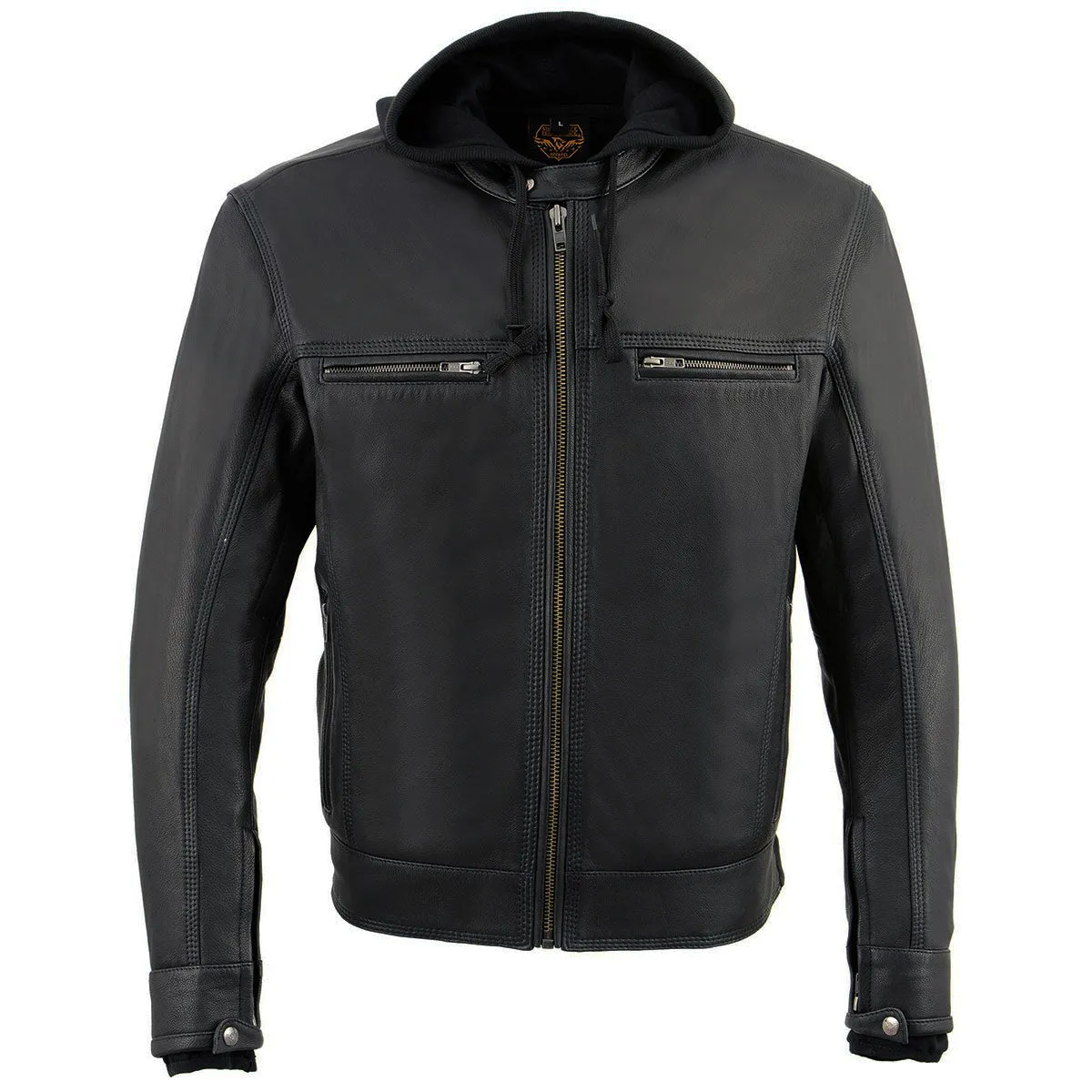 Milwaukee Leather MLM1552 Men's Black Leather ‘Utility Pocket’ Vented Scooter Style Motorcycle Jacket w/ Hoodie