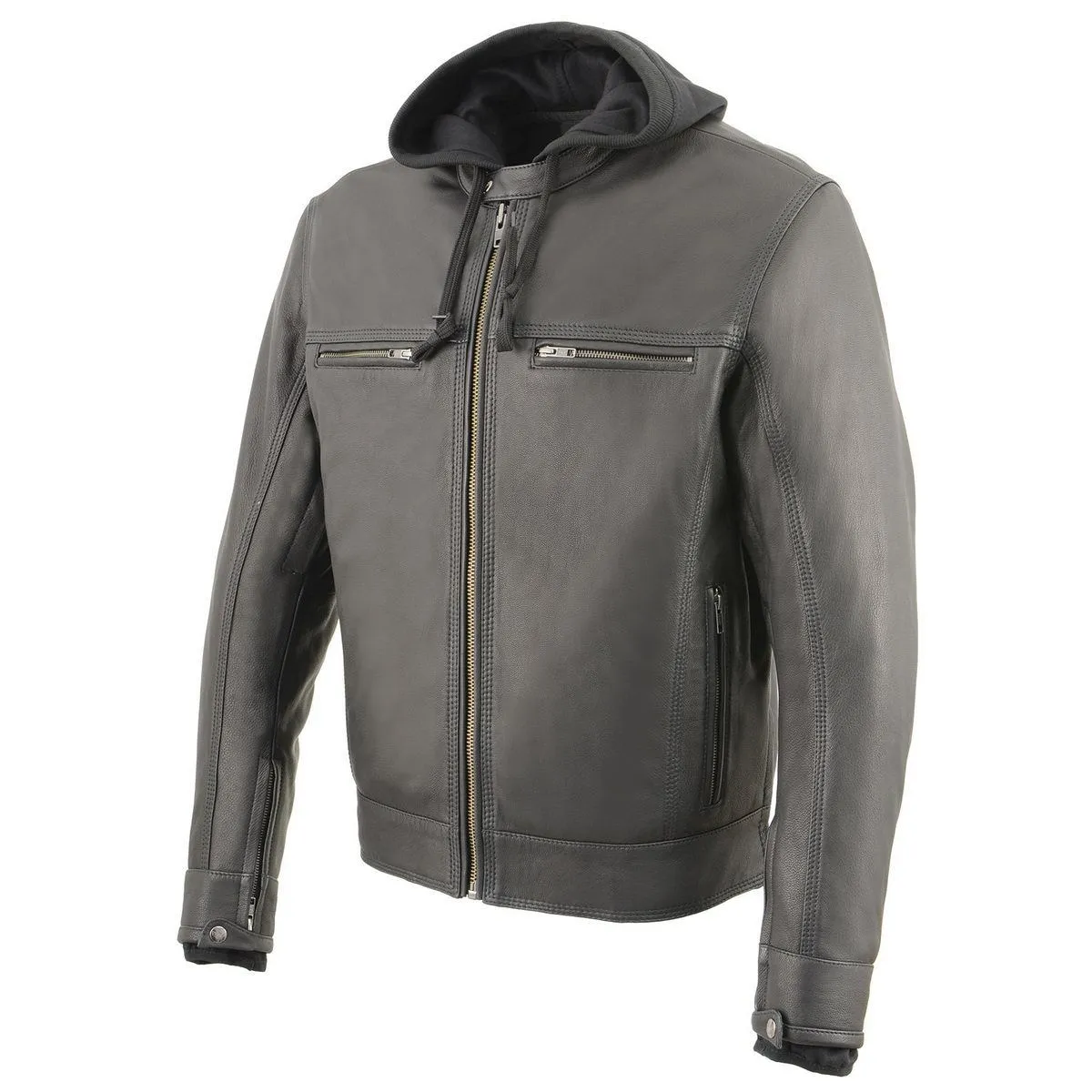 Milwaukee Leather MLM1552 Men's Black Leather ‘Utility Pocket’ Vented Scooter Style Motorcycle Jacket w/ Hoodie