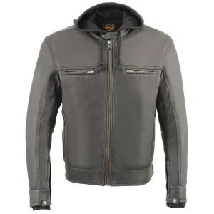 Milwaukee Leather MLM1552 Men's Black Leather ‘Utility Pocket’ Vented Scooter Style Motorcycle Jacket w/ Hoodie