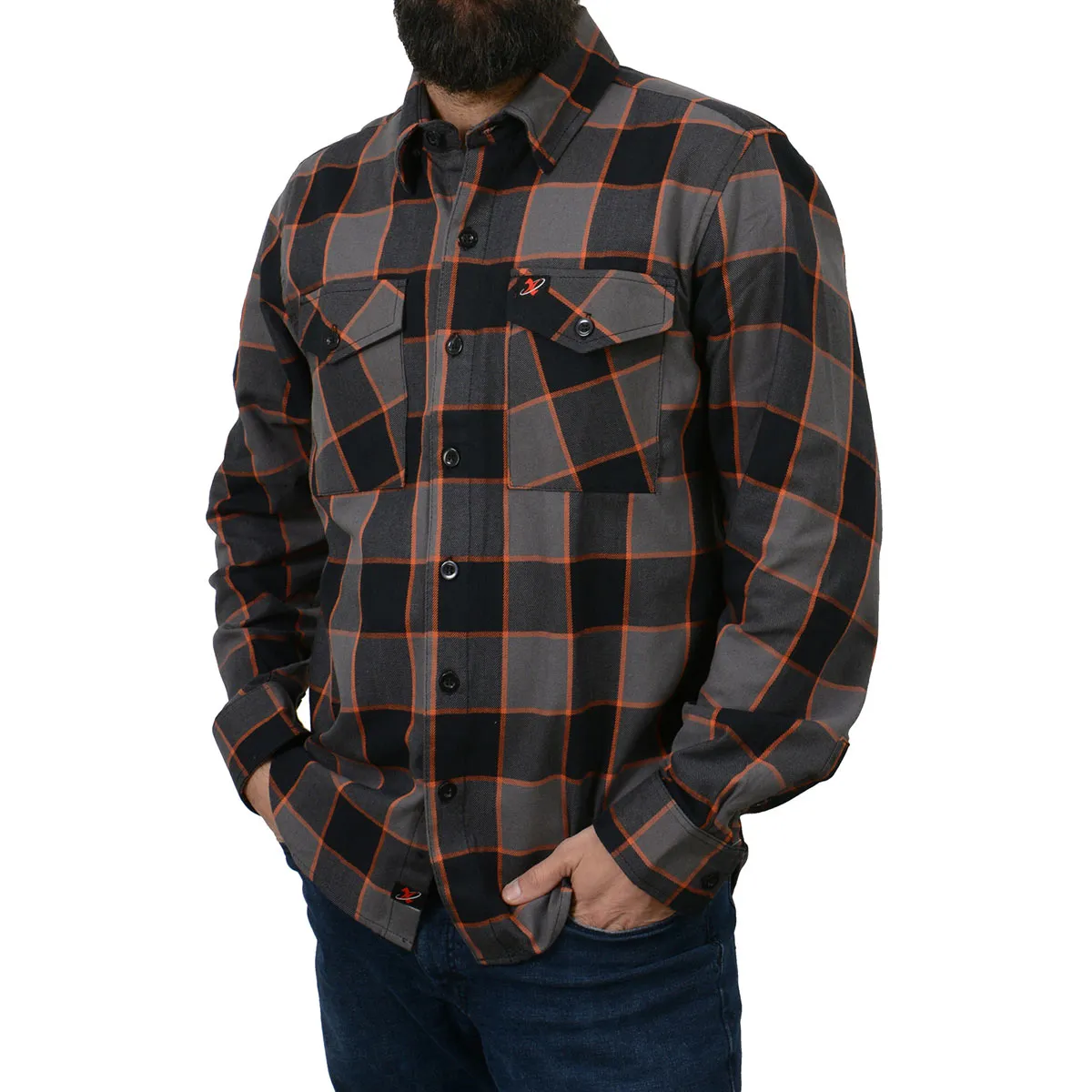 Milwaukee Leather MNG11648 Men's Grey with Brown and Orange Long Sleeve Cotton Flannel Shirt