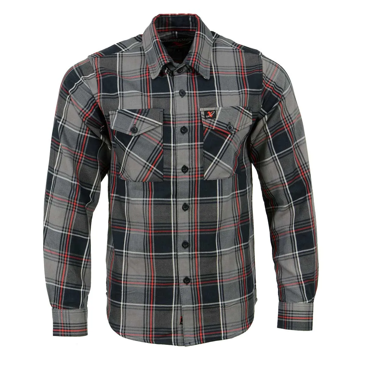 Milwaukee Leather MNG11658 Men's Black and Grey with Red Long Sleeve Cotton Flannel Shirt