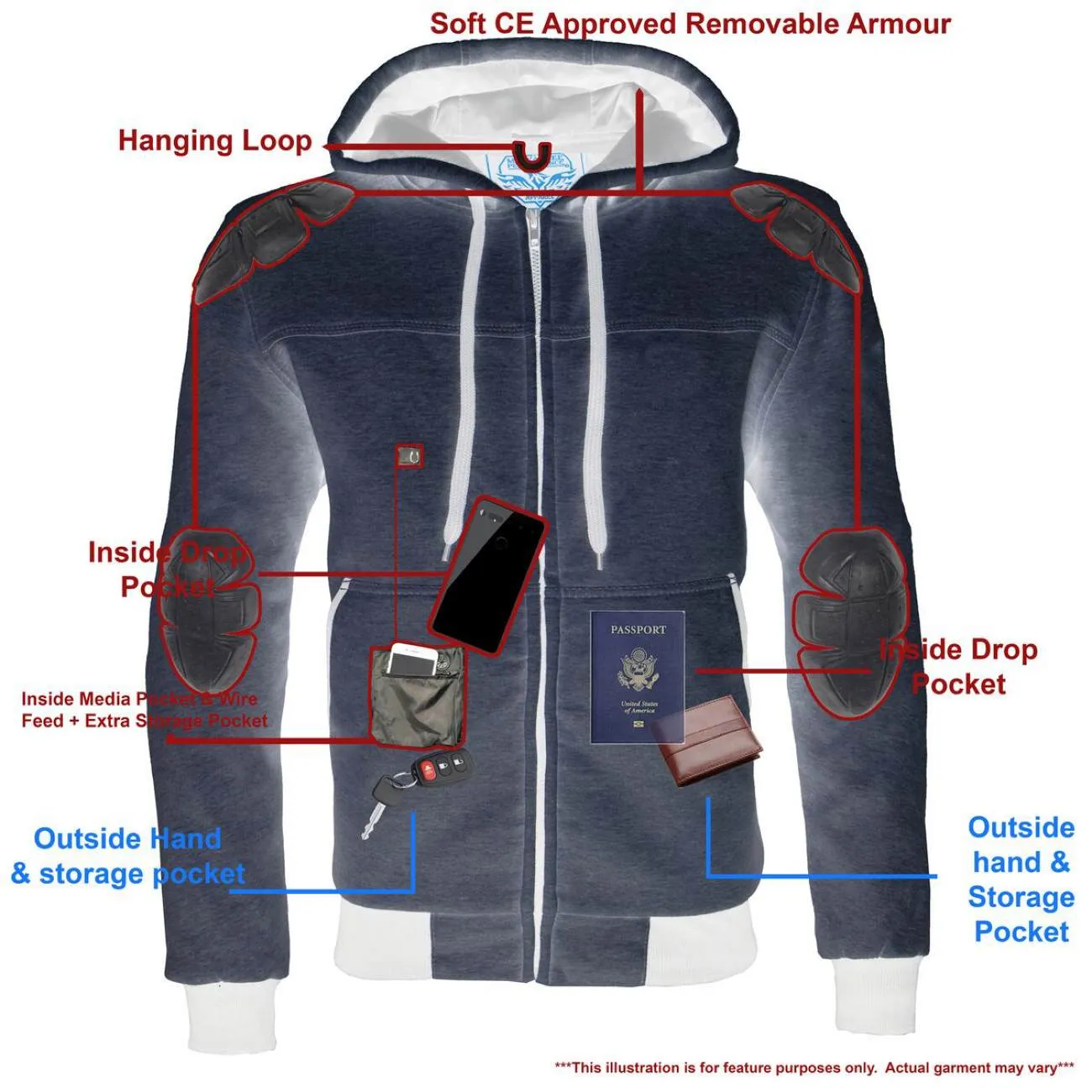 Milwaukee Leather MPM1788 Men's Silver CE Approved Armored Riding Hoodie Sweater with Aramid by DuPont Fibers