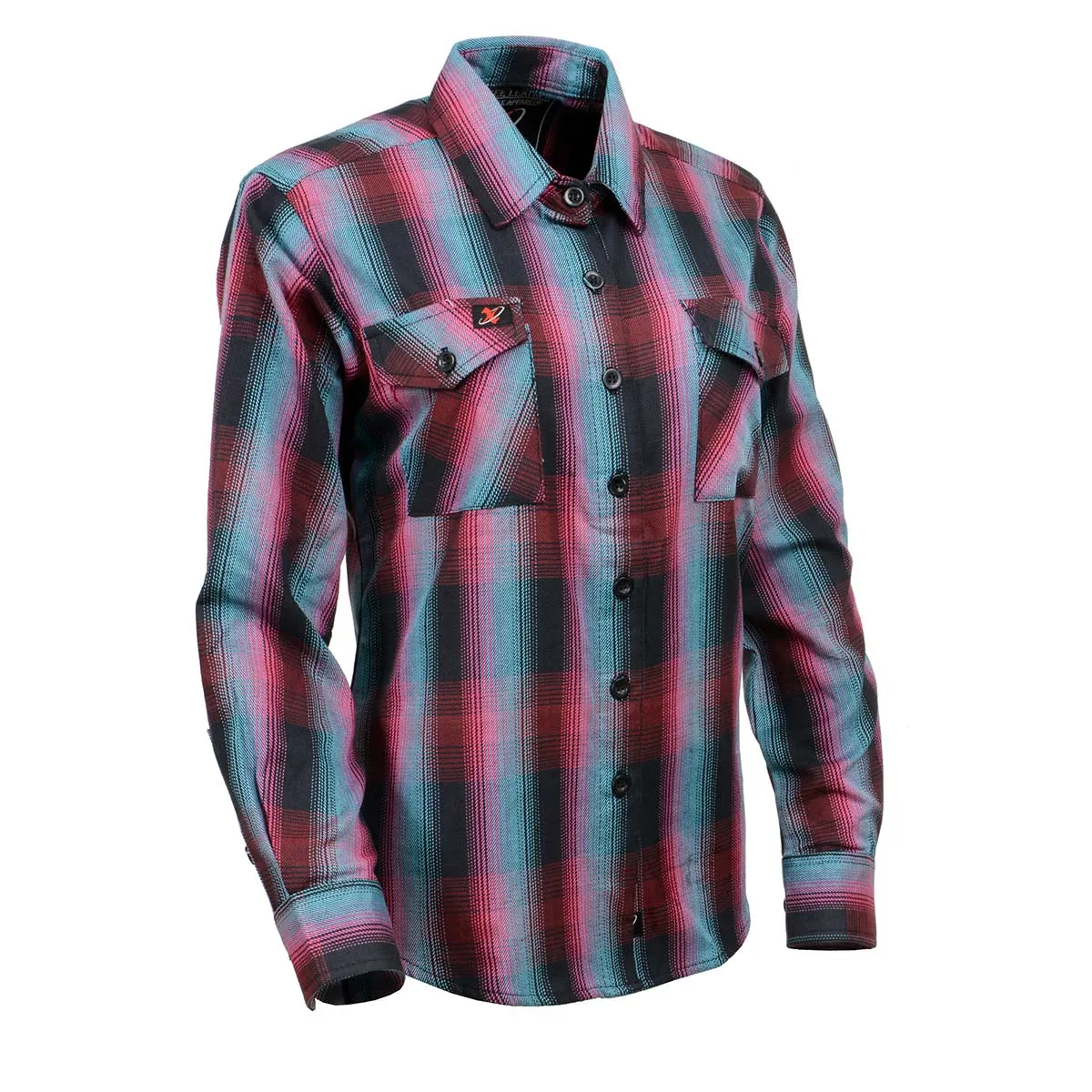 Milwaukee Leather Women's Black and Pink with Blue Long Sleeve Cotton Flannel Shirt MNG21612