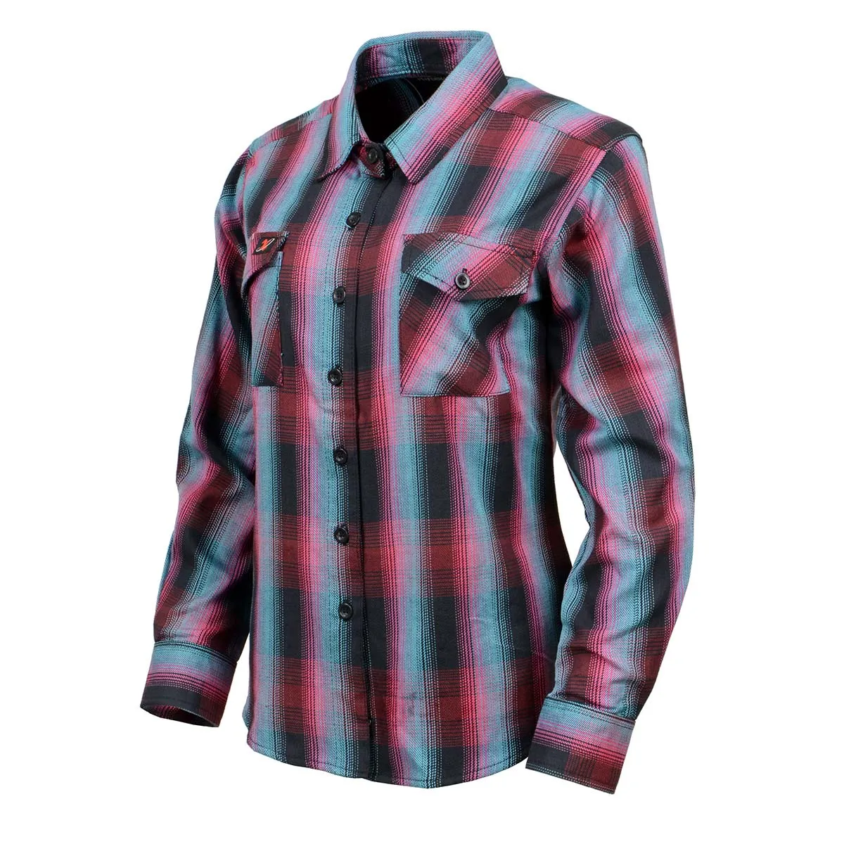 Milwaukee Leather Women's Black and Pink with Blue Long Sleeve Cotton Flannel Shirt MNG21612