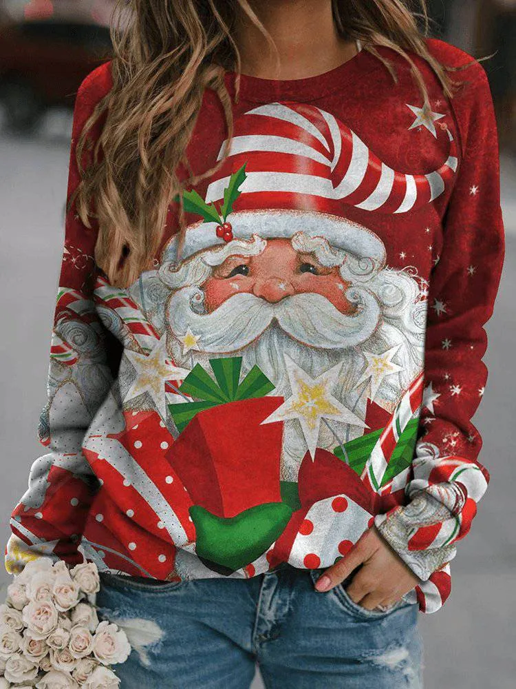 Minerva Long Sleeve Round Neck Christmas Print Sweatshirt