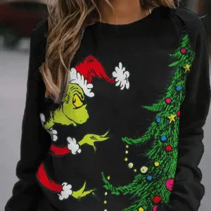 Minerva Long Sleeve Round Neck Christmas Print Sweatshirt