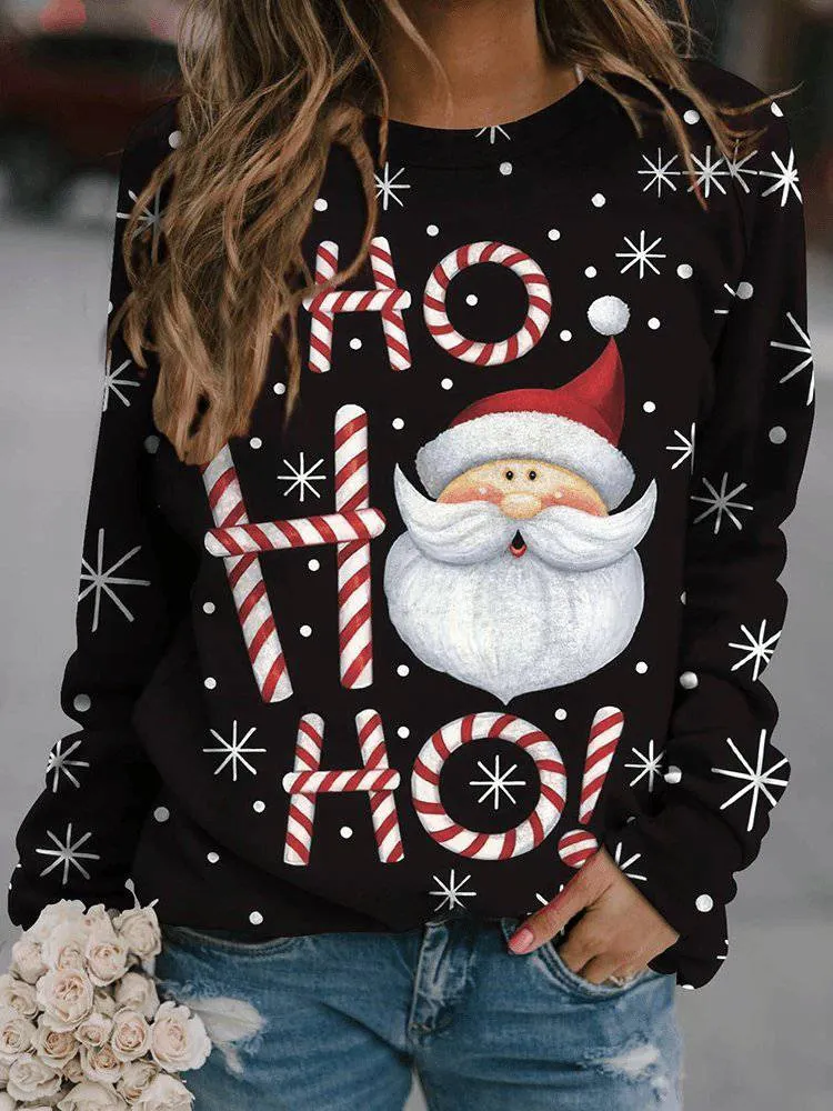 Minerva Long Sleeve Round Neck Christmas Print Sweatshirt