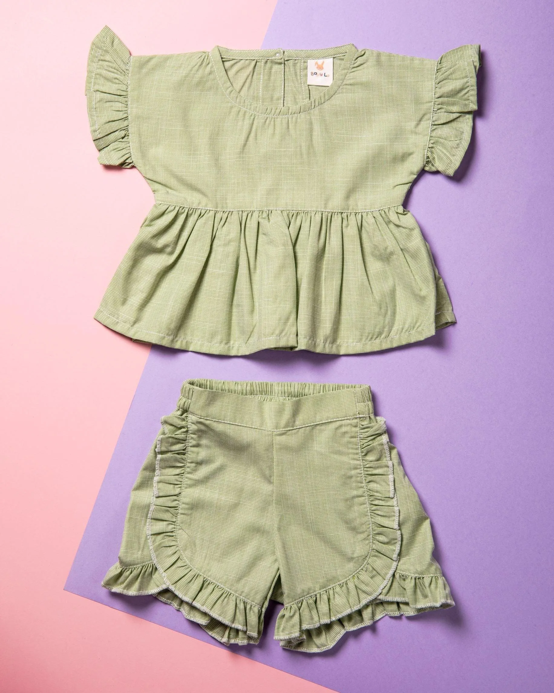 Mint Ruffle Cotton Top and Short Set for Babies