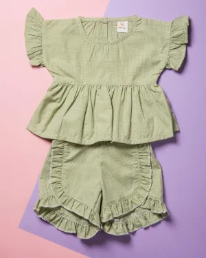 Mint Ruffle Cotton Top and Short Set for Babies