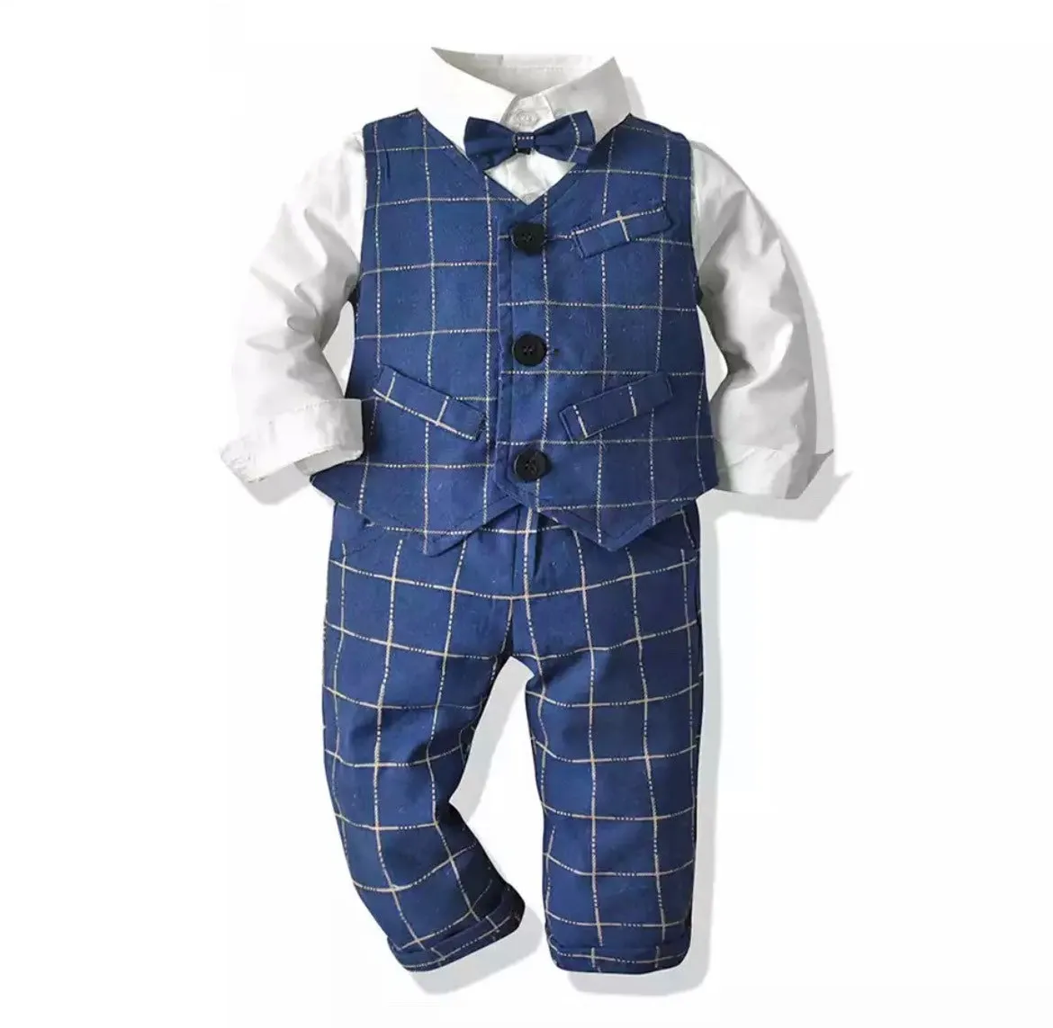 Monaco - Baby Boy Linen Look Suit Set, Blue