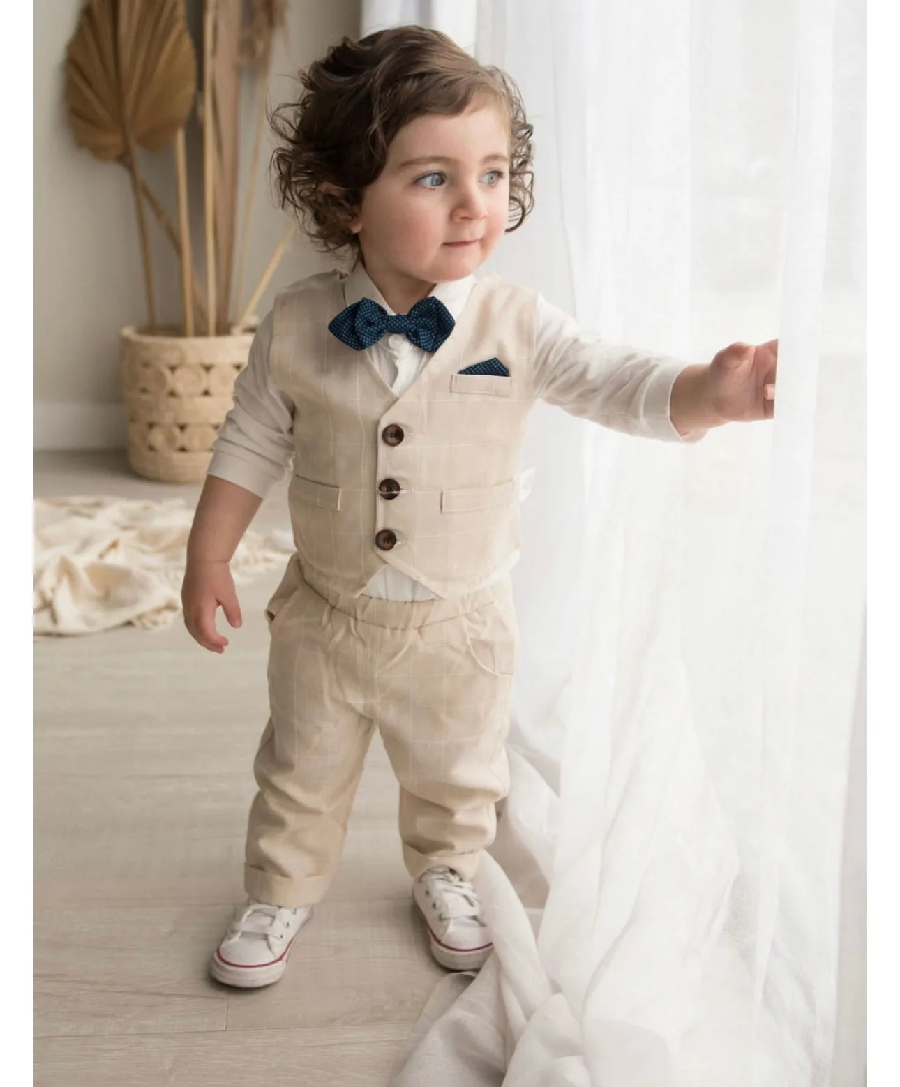 Monaco - Baby Boy Linen Look Suit Set, Blue