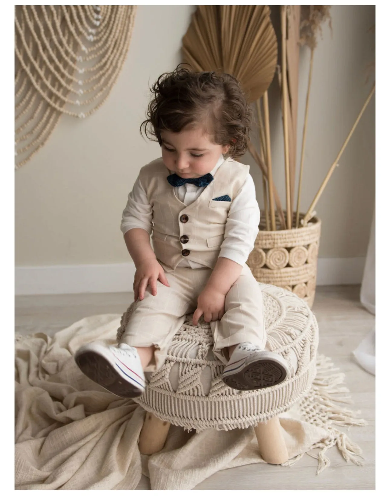 Monaco - Baby Boy Linen Look Suit Set, Blue