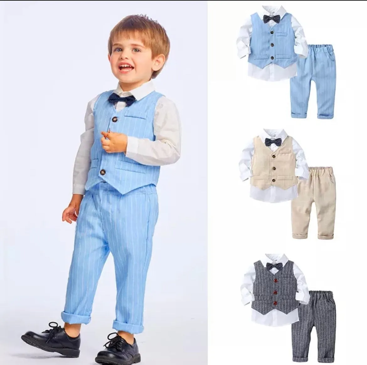 Monaco - Baby Boy Linen Look Suit Set, Blue