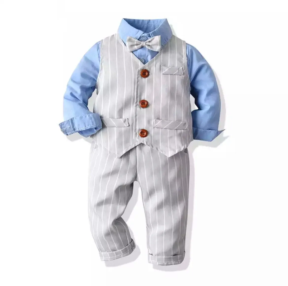 Monaco - Baby Boy Linen Look Suit Set, Blue