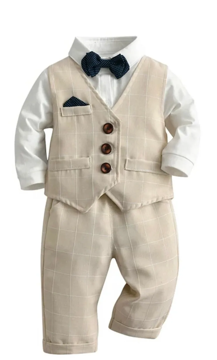 Monaco - Baby Boy Linen Look Suit Set, Blue