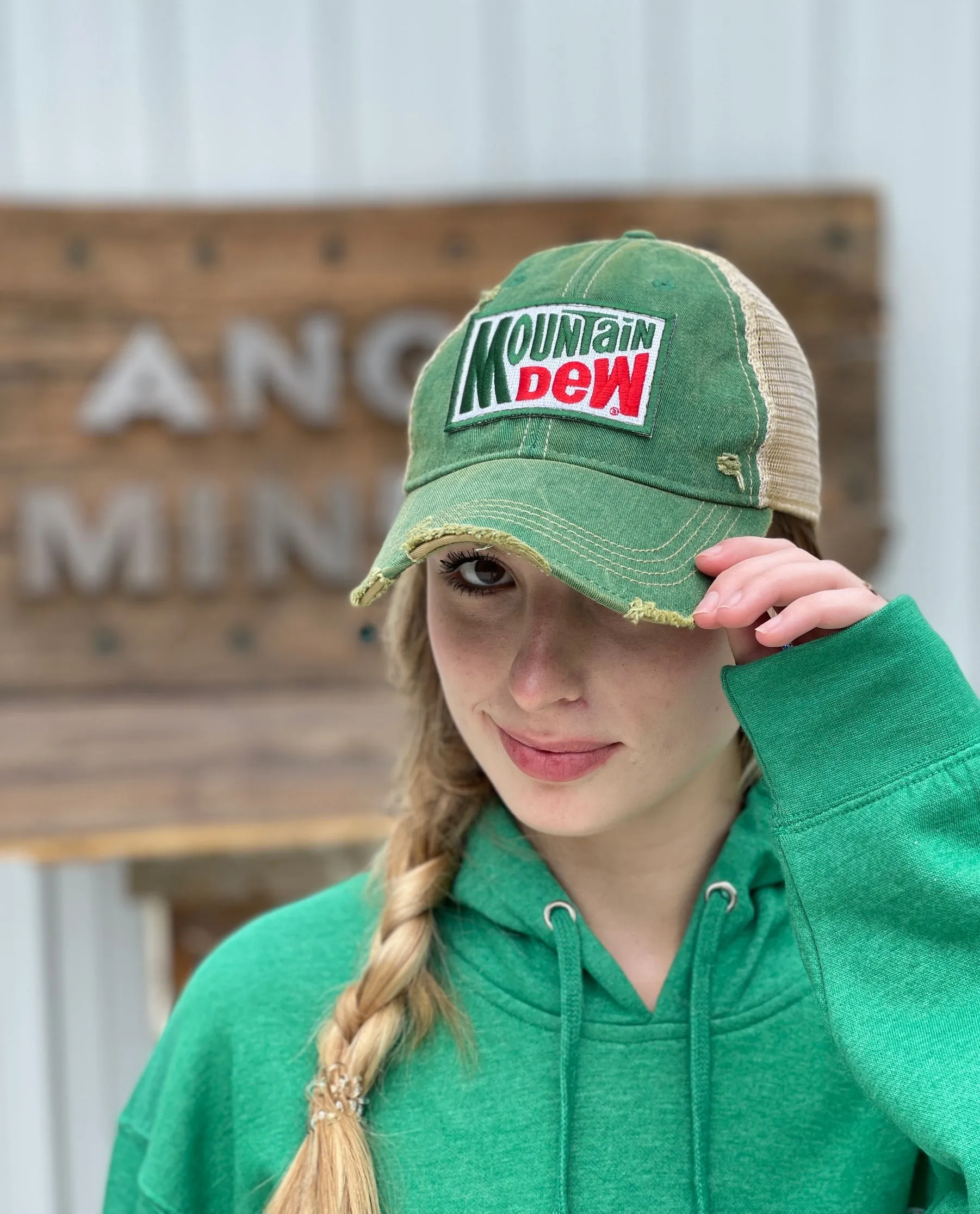 Mountain Dew Old School Hat - Distressed Kelly Green Snapback