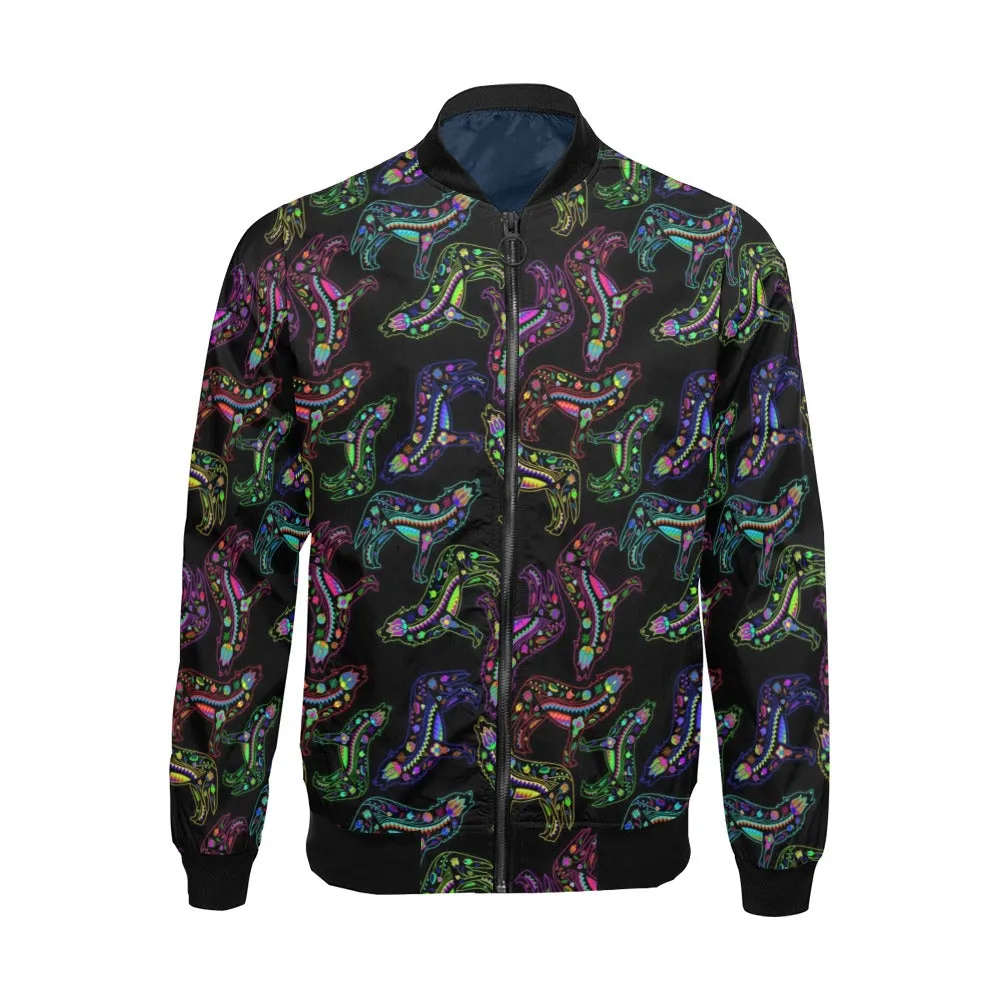 Neon Floral Wolves Bomber Jacket for Men