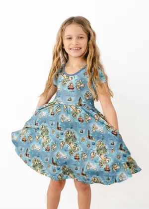 Neverland Map Short Sleeve Twirl Dress